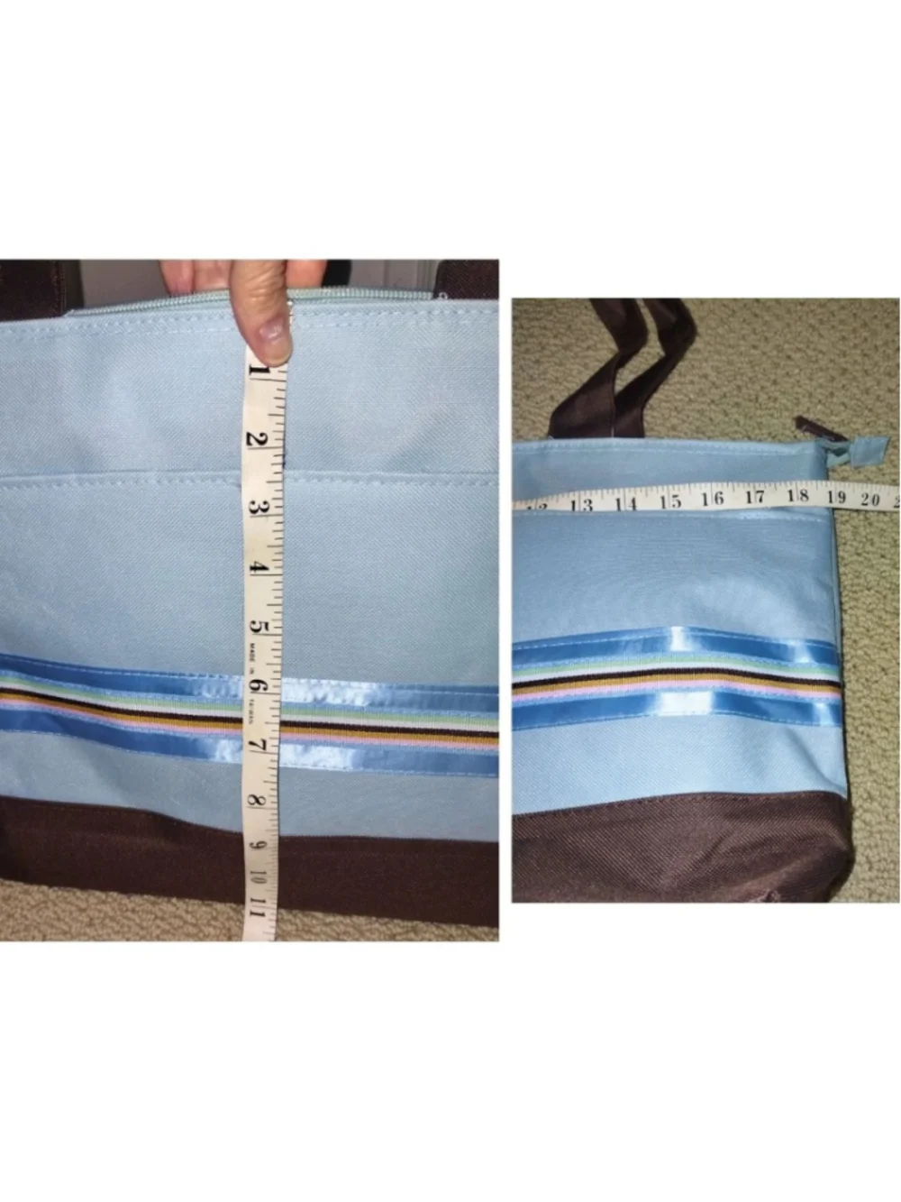 Zippered Diaper Tote Bag with Matching Changing Pad - One Size Blue and Brown
